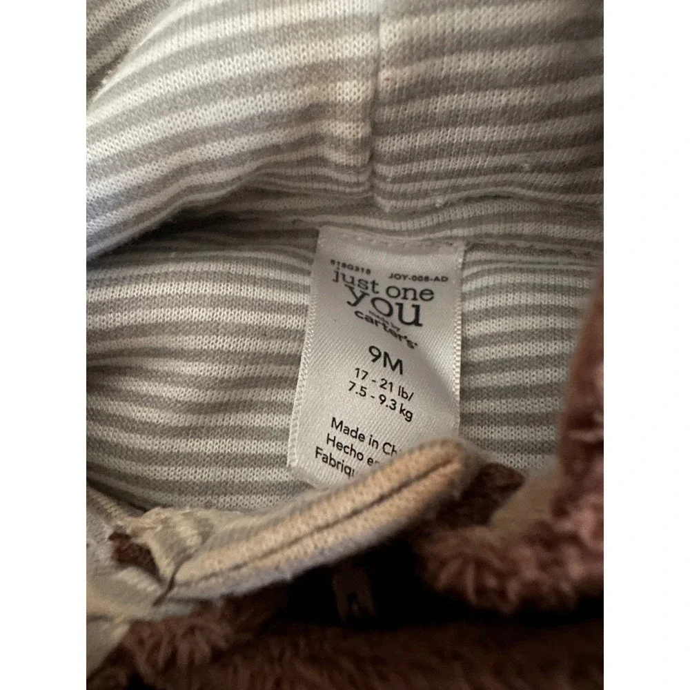 Carter's Polar Bear Brown Winter Body Size 9 Months Fleece Footed Mitten